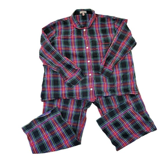 J. Crew Tartan Plaid Holiday 2 Piece Pajama Set Cotton Long Sleeve Pants size 2X - Picture 1 of 11